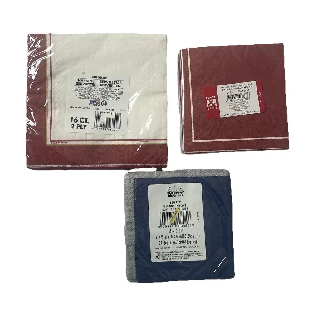Christmas Paper Napkins Poinsettia Noel Lot of 3 New In Package Unique Party NEW